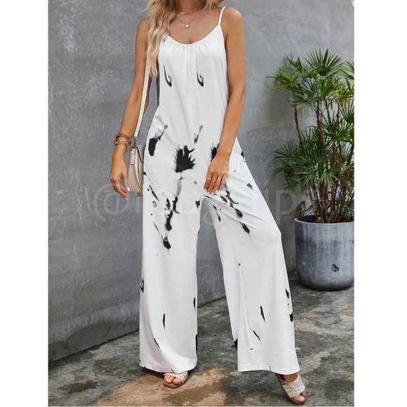 Rouge! Pants - Tie Dye White Cami Jumpsuit Loose Fitting